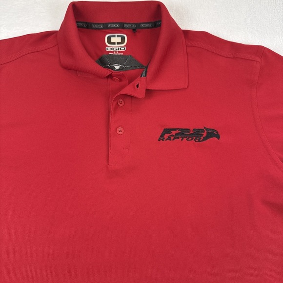 F-22 Raptor Polo Shirt Mens L Red F-22A Lockheed Martin Aviation Fighter Jet